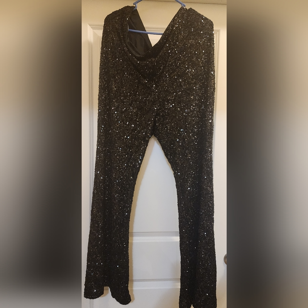 Express Black Sequined Flare Pants